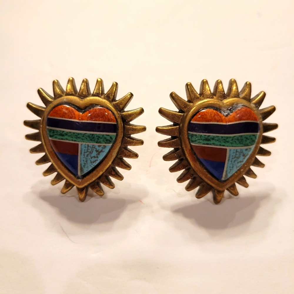 Heart Shape Patchwork Pierce Earrings - image 1